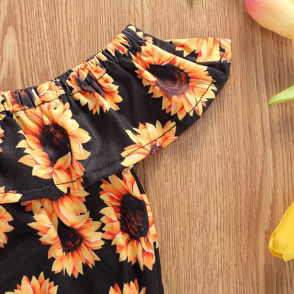 Одежда для новорожденных девочек топы с открытыми плечами и рисунком подсолнуха