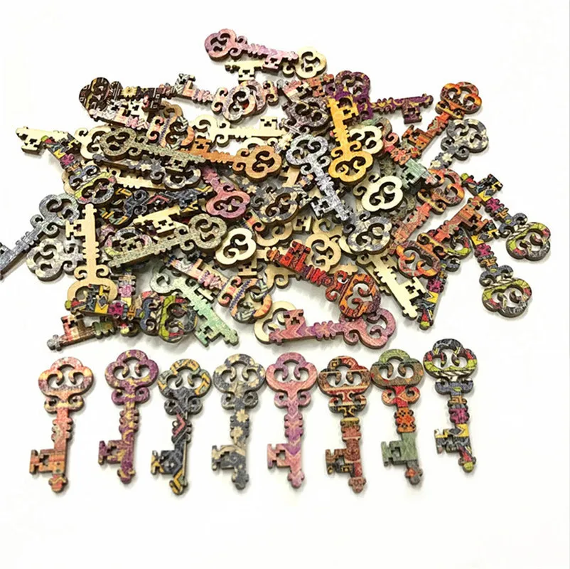 

200PCS Wooden Ornament Key Pattern DIY Crafts Home Decoration Scrapbooking Unfinished Wood Slices Accessories Wood DIY Crafts