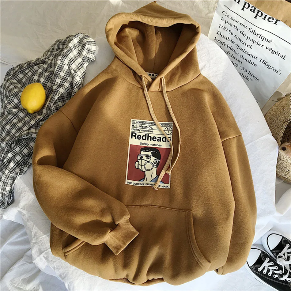 Женский осенне-зимний Hoddie свободная с печатью Hoddies Фиолетовый Тонкий пуловер Толстовка для девочек черный серый капюшон - Цвет: Camel