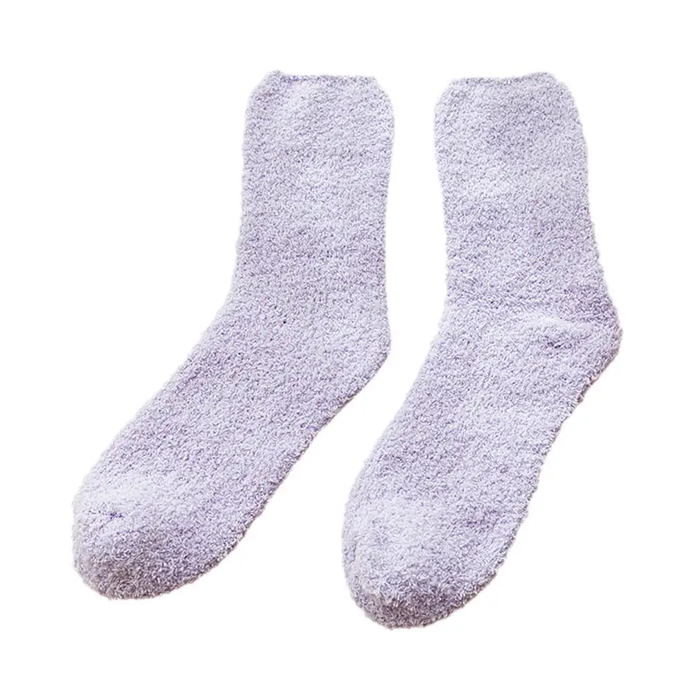 

1 Pair Solid Color Soft Women Fluffy Socks Coral Velvet Winter Warm Home Indoor Floor Girls Fuzzy Socks