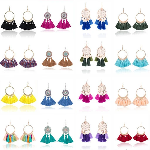 Женские серьги с бахромой Осенние этнические висячие кисточками Ювелирное