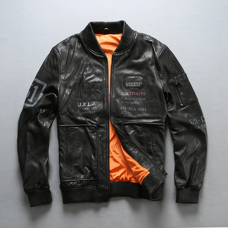 Мужская бейсбольная куртка AVIREX повседневная из натуральной овечьей кожи осенняя