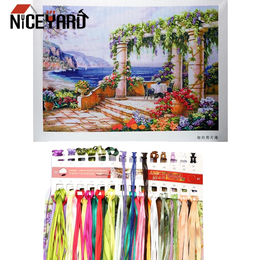 NICEYARD DIY Вышивка крестиком набор для шитья ленточная живопись набор пейзаж Сад цветочный Рисунок вышивка домашний декор