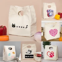 thermal bento pouch womens lunch bag diner container food storage handbag for picnic school tote bags with footprints pattern