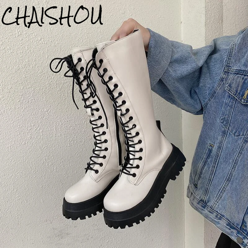 

Knight Boots Women's Autumn Winter Fashion PU Goth Punk All-Match High Boots Dress Shoes Platform Kawaii Shoes Chaussure Femme