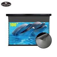 VIVIDSTORM 100 Inch Slimline Motorized Tab-Tensioned Drop Down Indoor ALR Screen Electric For Normal Throw Projector TV