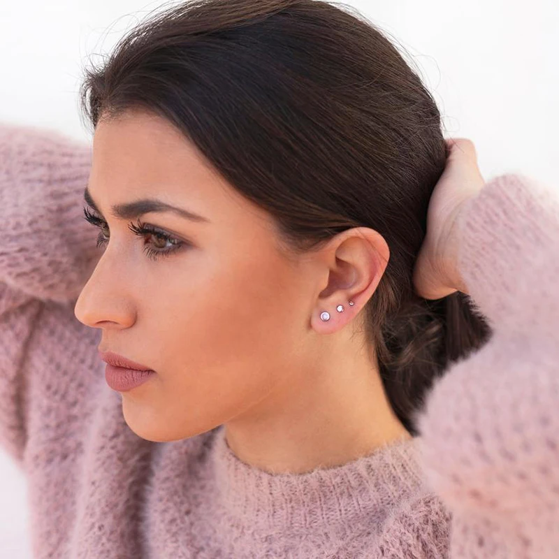 

AIDE Minimalism 3Pcs/Set Round Stud Earrings For Women Geometric 2/3/4mm Piercing 925 Sterling Silver Earrings Jewelry kolczyki