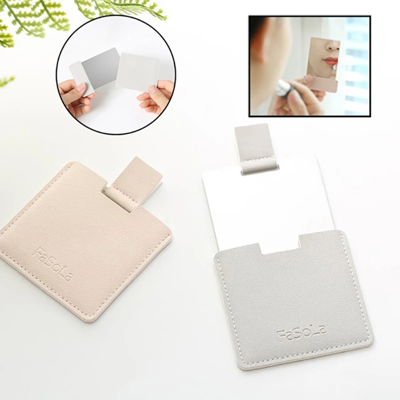 

PU Leather Cover Mini Shatter Proof Card Pocket Unbreakable Cosmetic Mirror