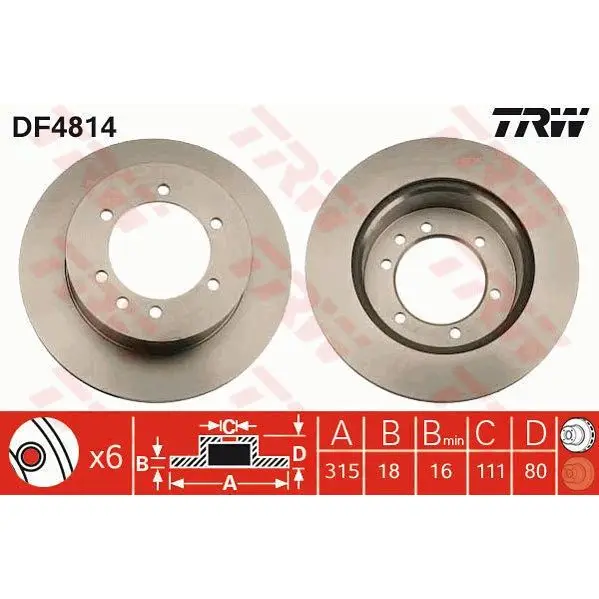 Диск тормозной задний Nissan Patrol Y60/Y61 4.2-4.2TD 88 TRW DF4814 |
