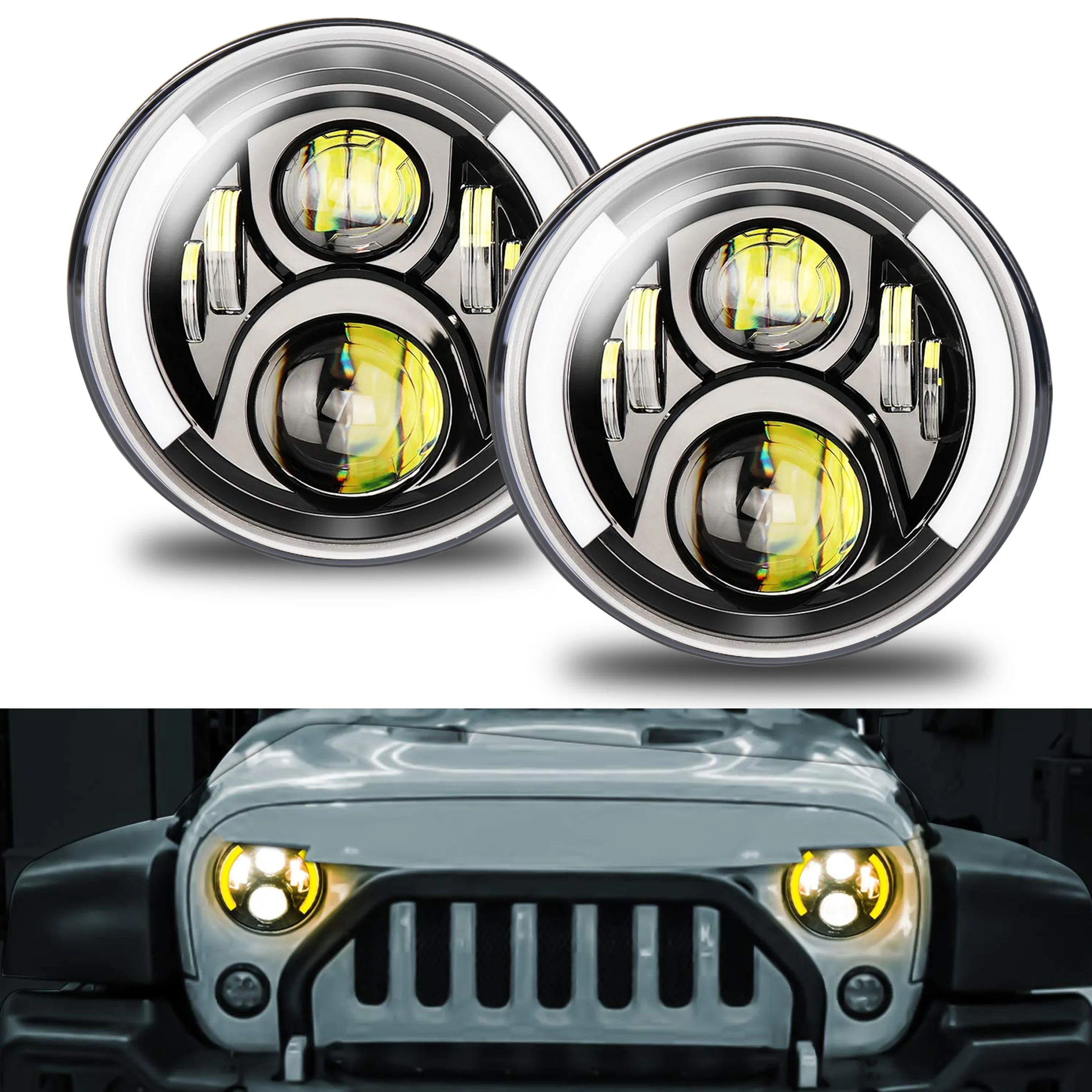 

7 "круглые фары светодиодный фонарь указатели поворота для Jeep Wrangler подходит для всех транспортных средств с