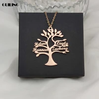 dainty custom name family tree necklace tree of life pendant nameplate stainless steel necklace women personalized gift jewelry
