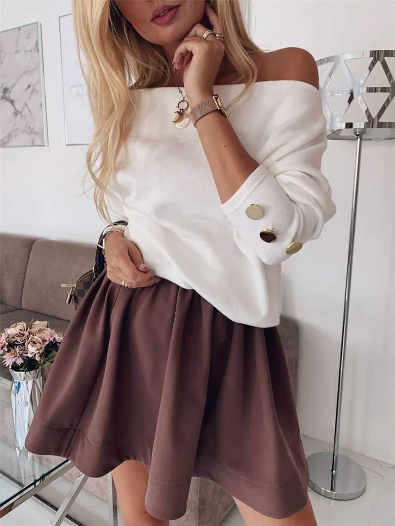 YELITE сексуальный вязаный с открытыми плечами свитер женский модный пуловер