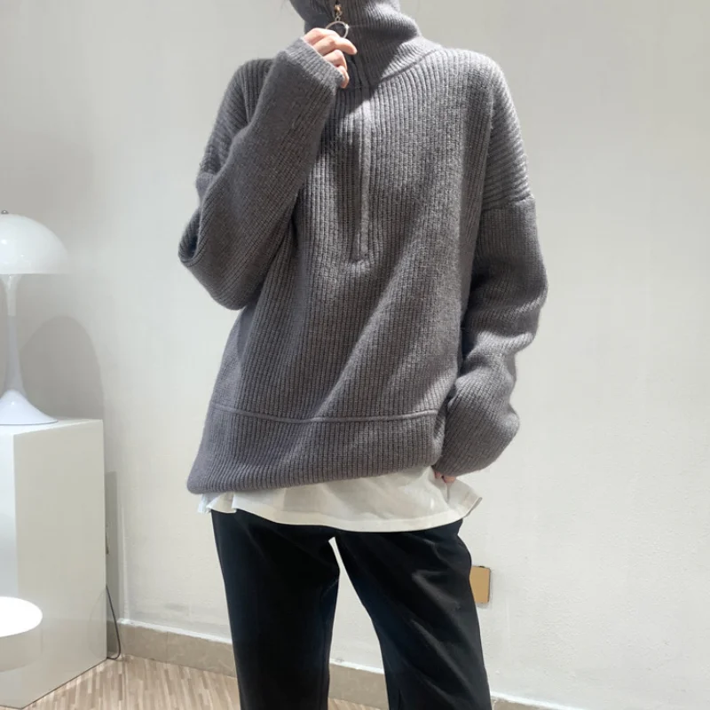 

2020 autumn and winter fashion simple new sweater women high neck half zipper pullover pure color sweater
