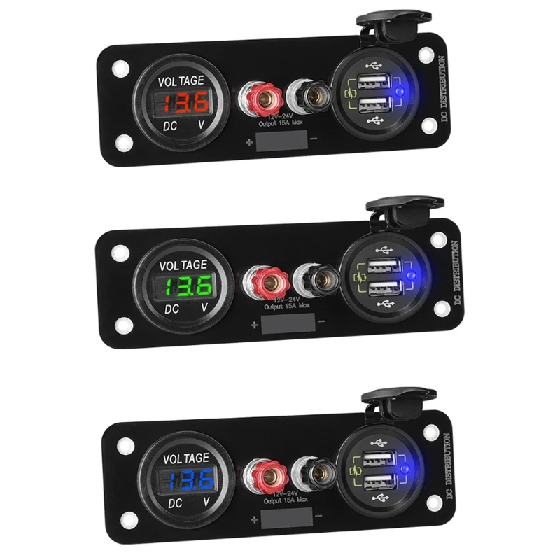 

12V 24V Car Dual QC3.0 USB Charger with LED Voltmeter External Power Supply Plug for Car Boat Marine SUV RV etc