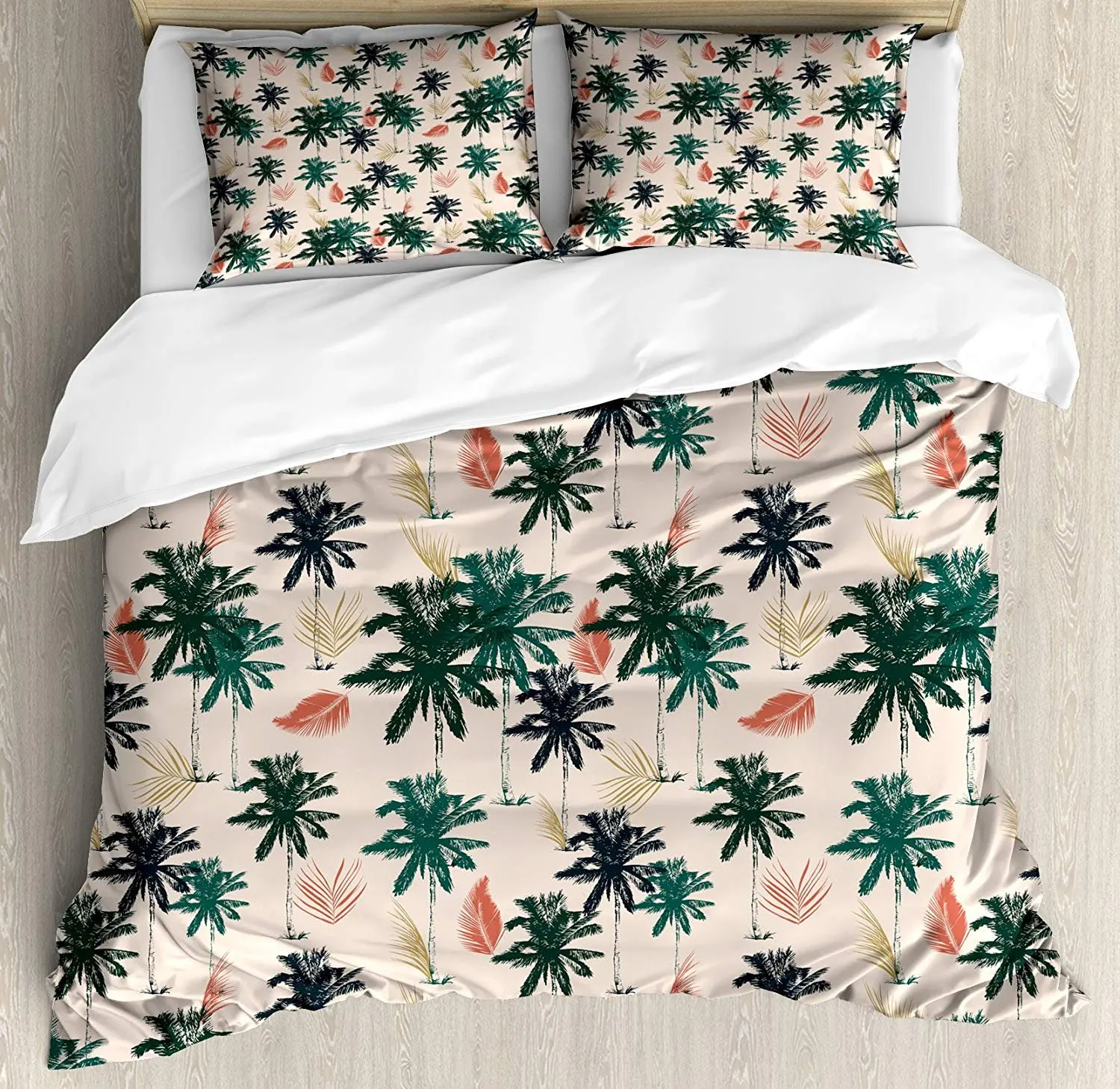 

Tree Bedding Set Exotic Palm Leaves in Summer Indigenous Hawaiian Foliage Illustration Duvet Cover Pillowcase Bedclothes Bed Set