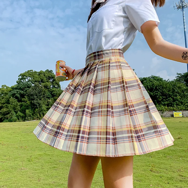 

Spring Summer Women Skirts 2021 High Waist Korean Style Pleated Skirts For Girls Cute Sweet Ladies Plaid Mini Skirt Women