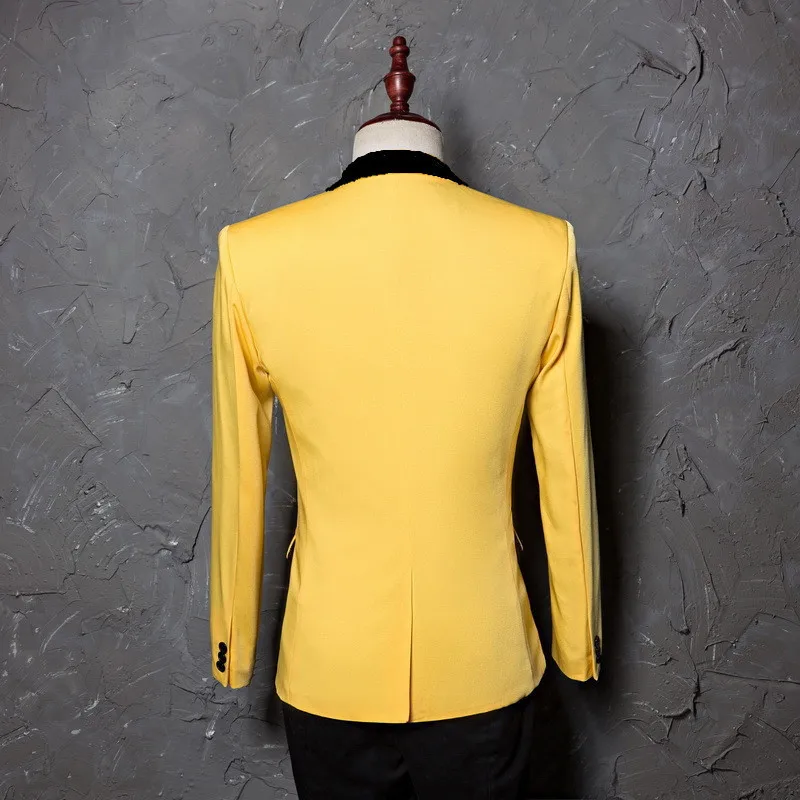 Aismz Мужская размера плюс Классическая шаль лацкане Slim Fit пиджак Повседневный желтый блейзер дизайн костюм сценическая одежда для певцов