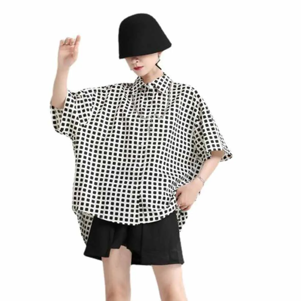 

Cultiseed European Women Summer New Turn Down Collar Single Breasted Black White Plaid Loose Party Shirts Lady Fashion Blouses