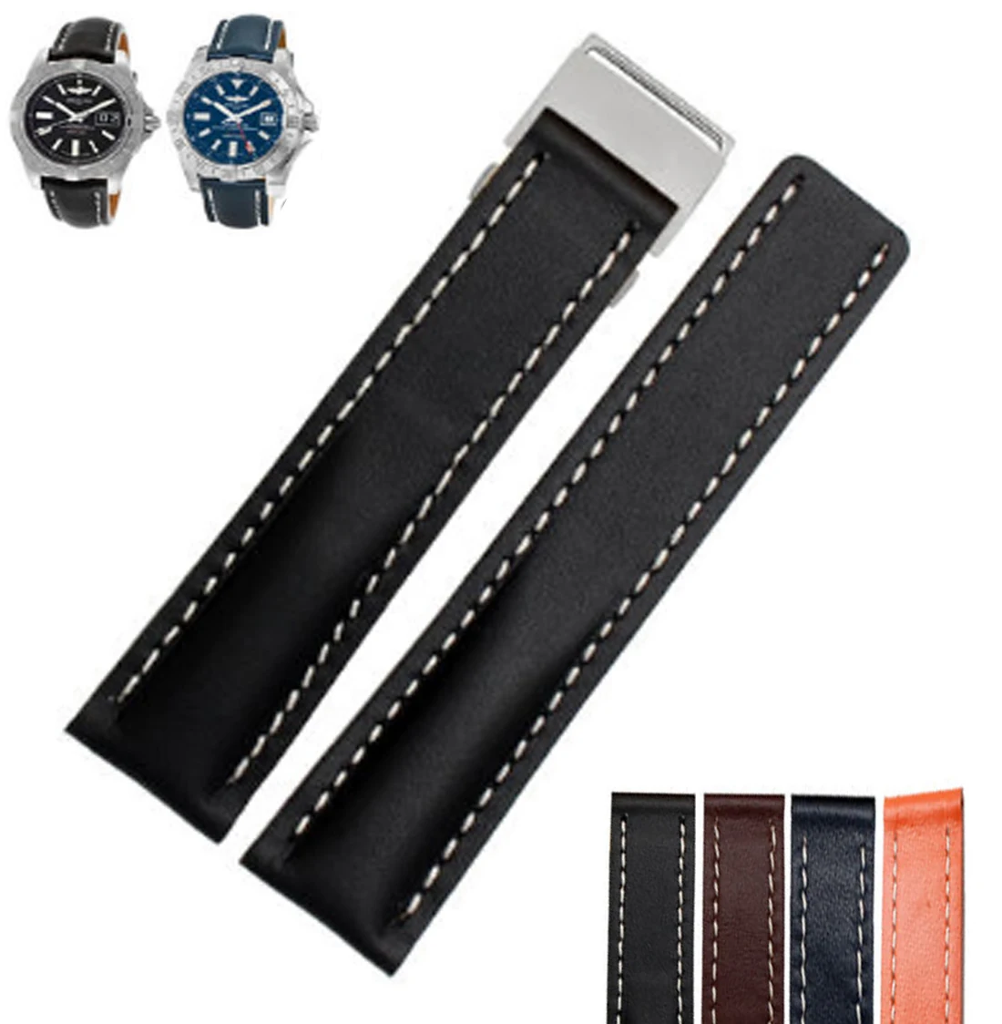 

22mm 24mm Genuine Real Leather Watch Band Watchband Deployment Clasp Buckle for Breitling Strap Superocean Héritage