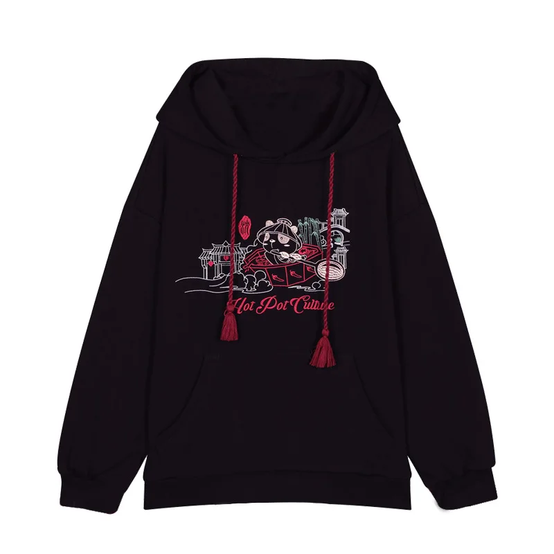 

Donsignet Fashion Women Sweatshirt Hooded Pullover Country Tide Printing Loose Oversized Knitted Long-sleeved Hoodies Women