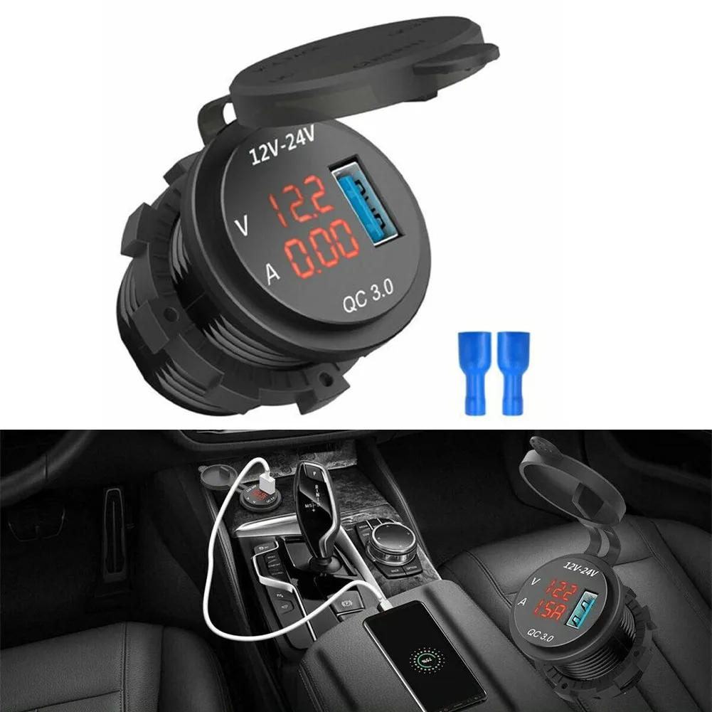 

12V-24V Car QC 3.0 Charger Cigaret Lighter Socket 3A USB Port Fast Charger Voltmeter Mount Panel For Car Charger Parts Durable