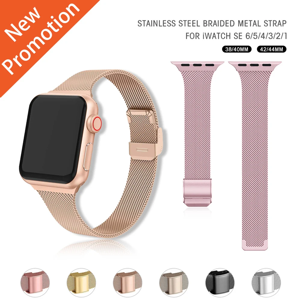 

Slim Metal Strap for Apple Watch SE 6/5/4321 38mm 40mm Metal Bracelet Wrist Watch band for iWatch Series 42MM 44MM milanese loop