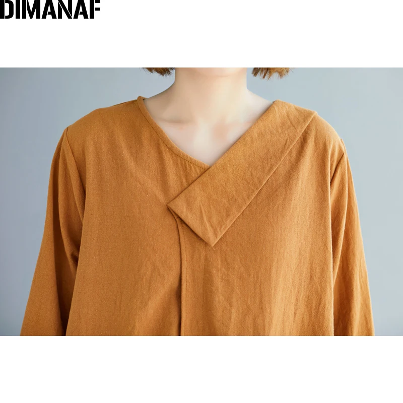 Женская блузка свободного кроя DIMANAF базовая Повседневная рубашка из хлопка и