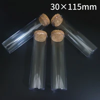 12pcs20pcs30pcs50pcs 30x115mm clear plastic test tube with cork school supplies lab equipments flat bottom tube