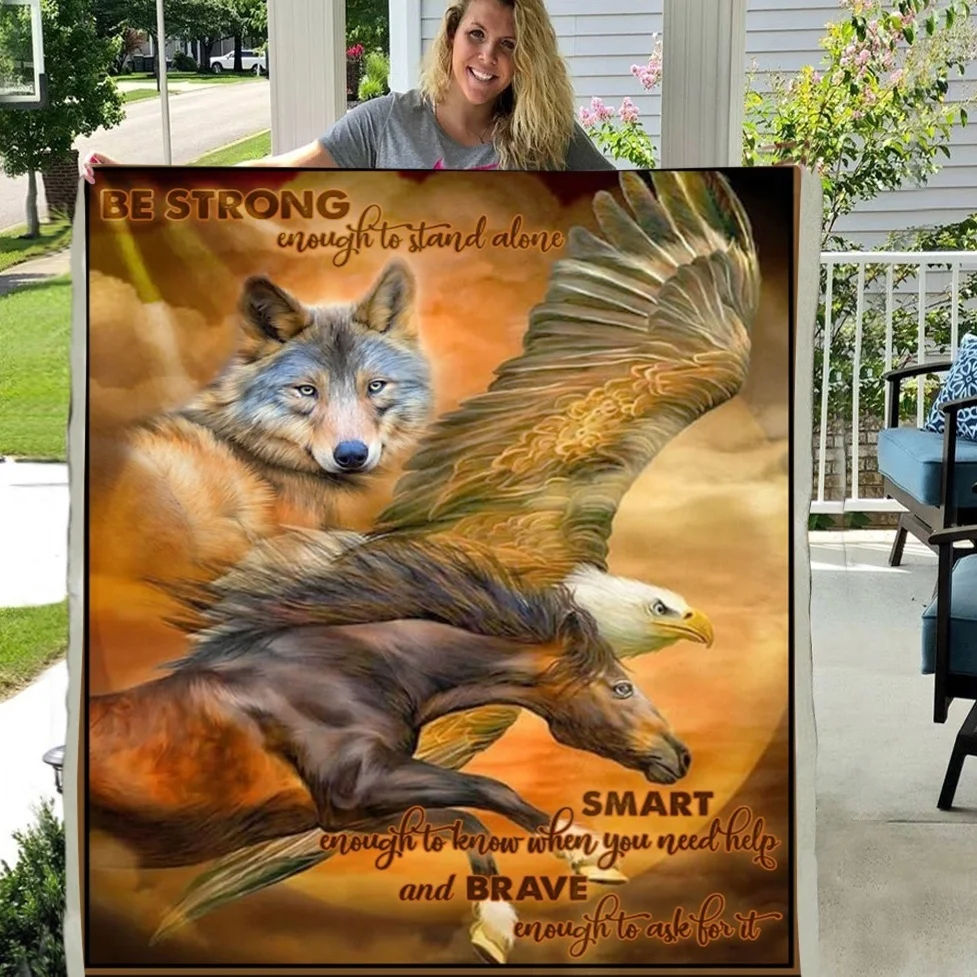 Шерпа Флисовое одеяло премиум-класса с изображением волка и орла | Дом сад