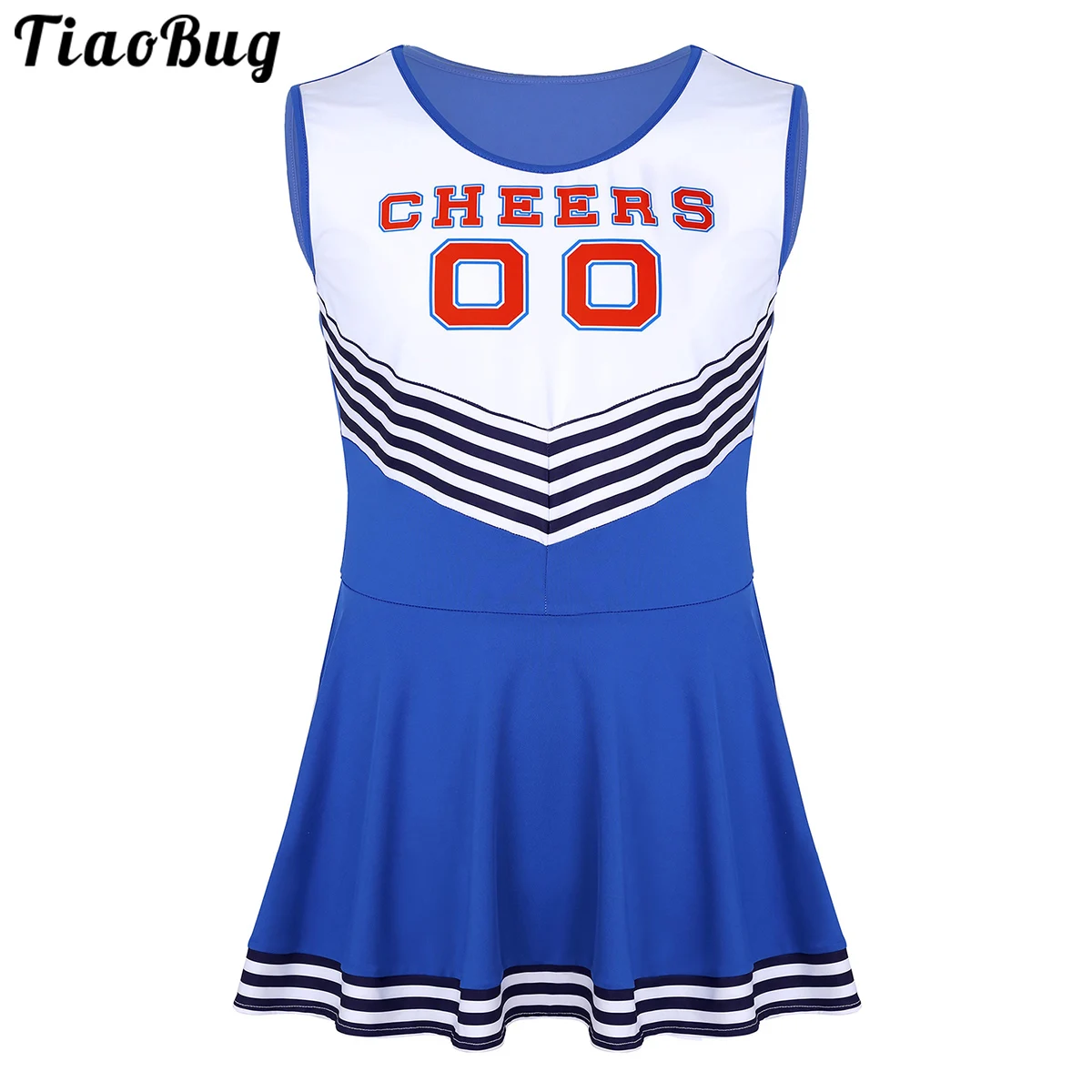 

TiaoBug Men Sissy Charming Cheerleader Cosplay Costume Dress Scoop Neck Sleeveless Pleated Fancy Short Dress