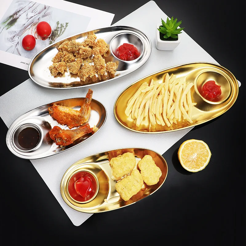 

Nordic Style Gold Dining Plate Stainless Steel Dessert Fruit Cake Tray Snack Kitchen Plate With Grid Restaurant Dumpling Plate