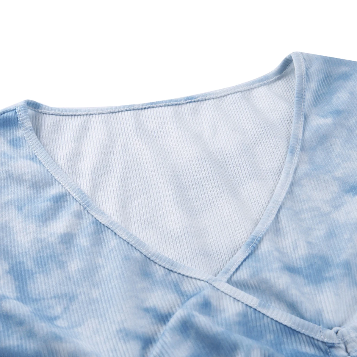 

Women Summer Short-sleeved Top Korean Fashion Tie-dye Exposed Navel Side Drawstring T-shirt