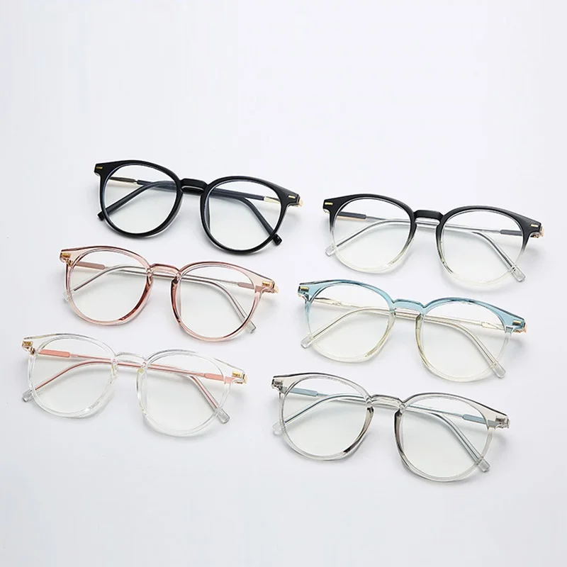 

New Rivet Cat Eye Glasses Frames for Women Fashion Brand TR90 Round Blue Glasses Frame Eyeglasses Clear Lens Spectacle Eyewear