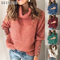 womens sweater pullovers turtleneck turn down collar jumper with buttons large size clothing knitted warm clothes plus size 5xl