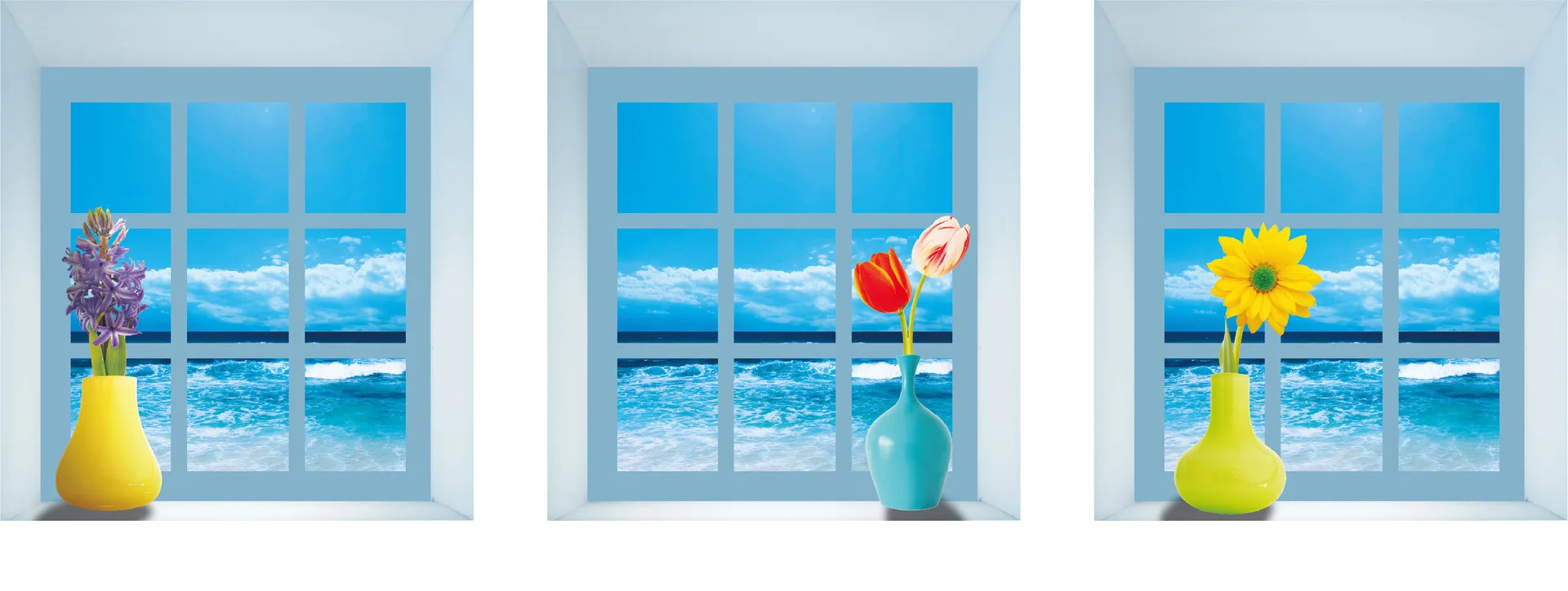 

3D simulation room decoration wall paste a set of 3 window sill vases