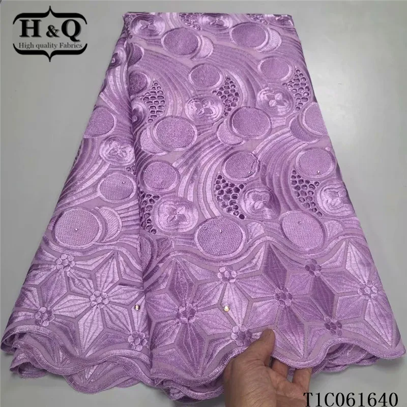 

H&Q 100% cotton fabric 2021 high quality african lace fabric embroidery with stones and rhinestones french tulle lace 5 yard/pcs