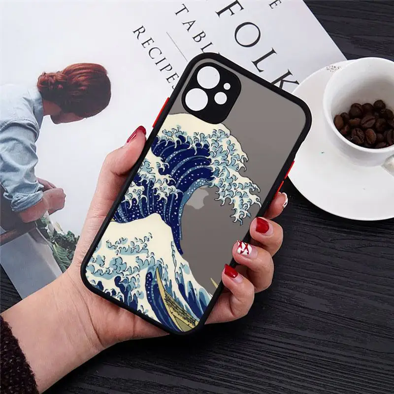 

The Big Wave of kanagawa Phone Case black matte transparent For iPhone 7 8 x xs xr 11 12 pro plus mini max Clear Funda