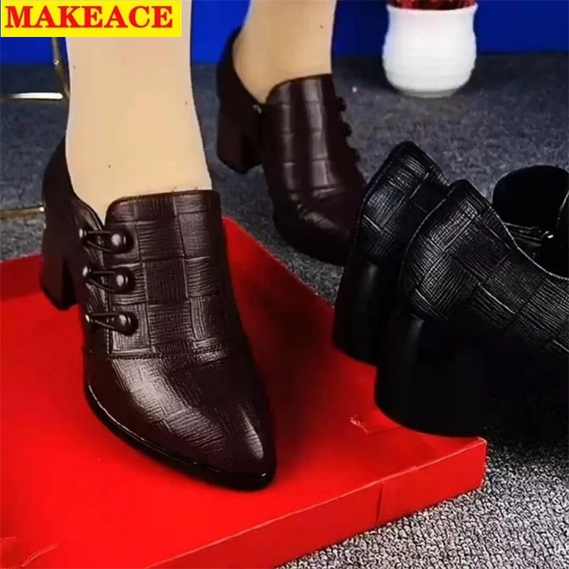 

Women's shoes autumn 2021 new soft leather fashion embossed double breasted platform women shoes mother's shoes low upper shoes