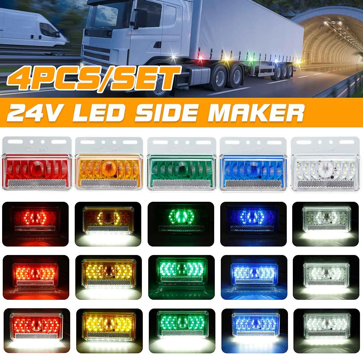 

4/8pcs 24V LED Dynamic Car Truck Side Marker Light Side Lights Warning Tail Turn Signal Lamps Trailer Lorry Bus Caravan Camper