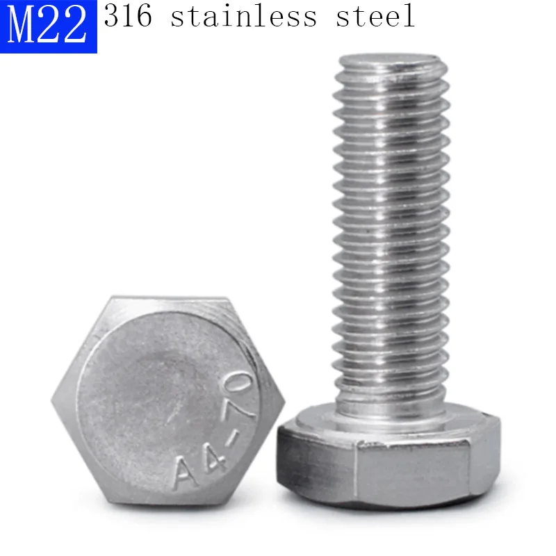 

M22 - 2.5 316 Stainless Steel Full Thread External Hex Head Bolts Hexagon Screws bolts A4 - 70 DIN 933