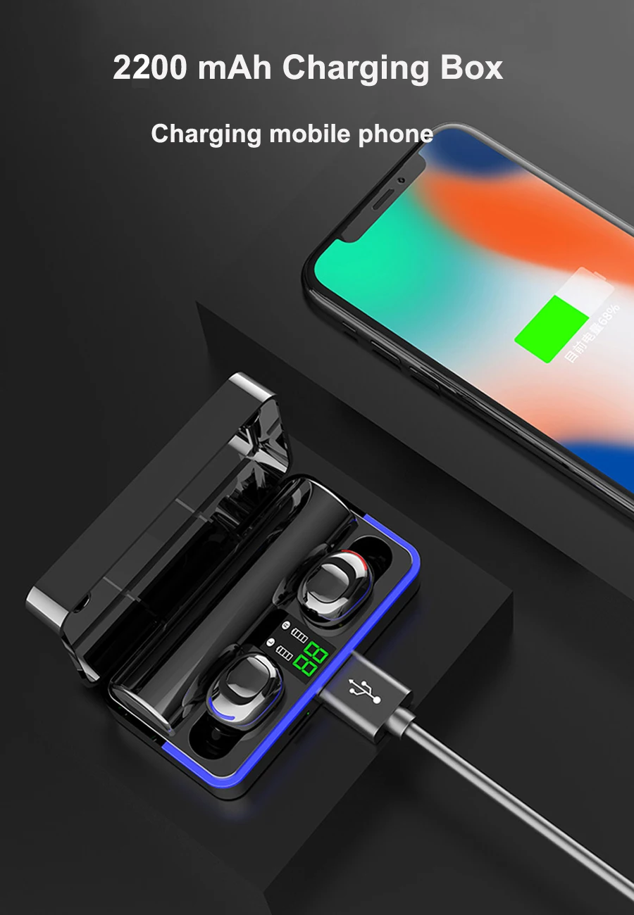 Bluetooth наушники с сенсорным управлением, беспроводные наушники, HiFi 6D бас, стерео гарнитура, громкая связь, бинауральные звонки, наушники с внешним аккумулятором