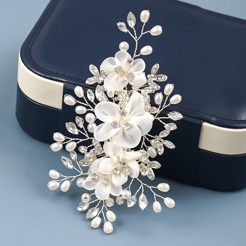 White Flower Women Hair Jewelry Pearl Rhinestone Combs Barrettes Bridal Hairpins Wedding Bride Hair Accessories Hot