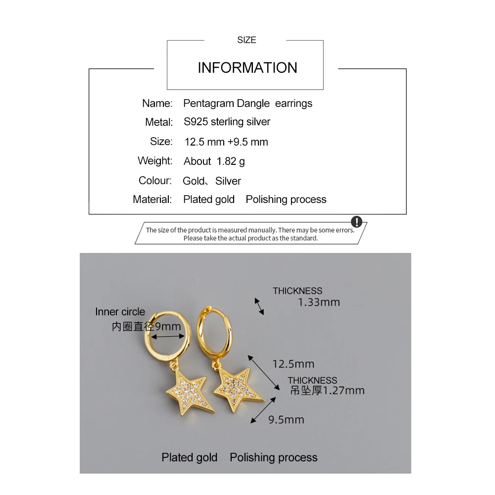 

LATS New Summer Star Drop Earrings S925 Sterling Silver Fashion Wild Pentagram Dangle Earrings for Women 2020 Female Jewelry