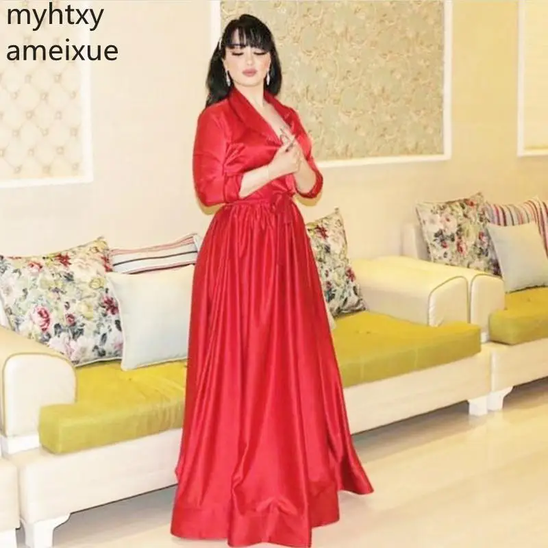 Женское вечернее платье из тафты красное с длинным рукавом для мусульманского