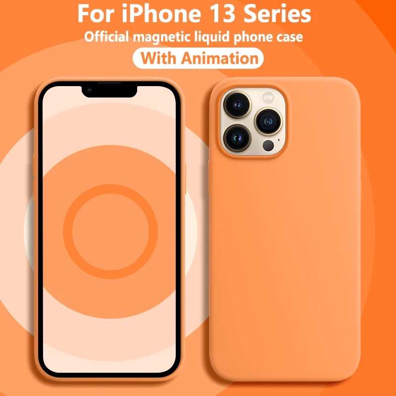 

Official Magnetic Silicone Case For iPhone 13 Pro Max 13 Mini New Luxury With Animation Wireless Charging Phone Cover With Logo