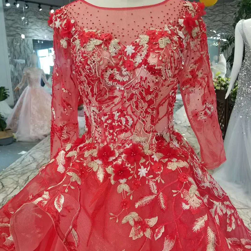 LSS185 красное платье для свадебной вечеринки многослойное с длинным рукавом