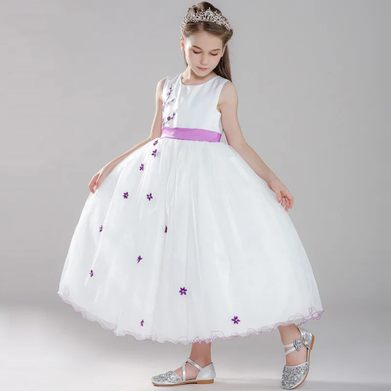 

Beautiful Princess White Flower Girl Summer Birthday Pageant Party Dresses for Kids Children Costume Teenager Prom Designs Dress
