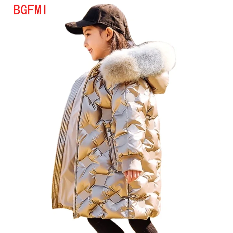 

2021 Fashion Winter Girl Clothes Warm Down Cotton Hooded Jacket Children Coat Parka Fake Fur Kids Teenager Thickening Outerwear