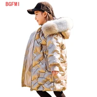 2021 fashion winter girl clothes warm down cotton hooded jacket children coat parka fake fur kids teenager thickening outerwear