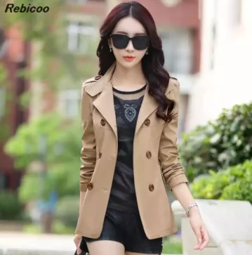 

Hot spring autumn women's fashion Korean Slim short windbreaker women's casual double-breasted windbreaker women's women's cloth